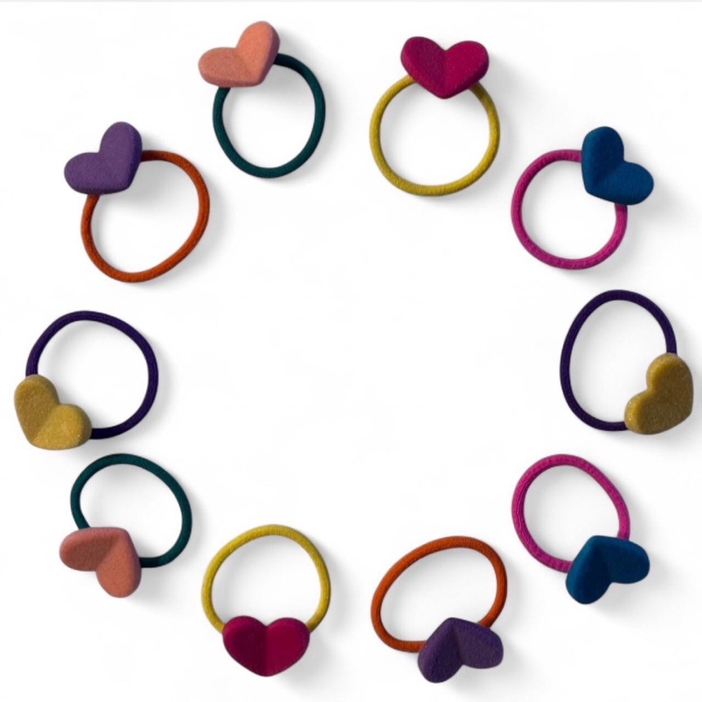 Colorful Heart Hair Tie Collection Set‎ of 10